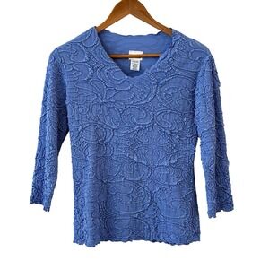 Haystacks Surreal Textured Floral Top Womens Size M Purple V Neck Minimalist